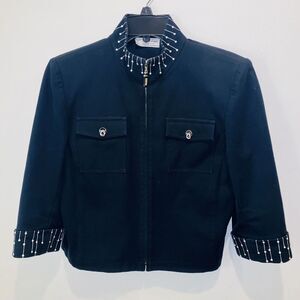 ST.JOHN Sport By Marie Gray Women’s Size Small Jacket Crop Black Faux Pearl Zip